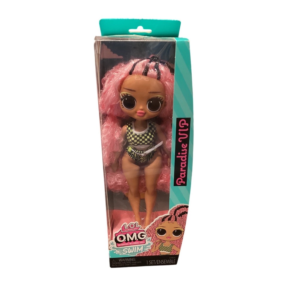 LOL Surprise OMG Swim Paradise VIP Fashion Doll Pink Hair Checkered Swimsuit New